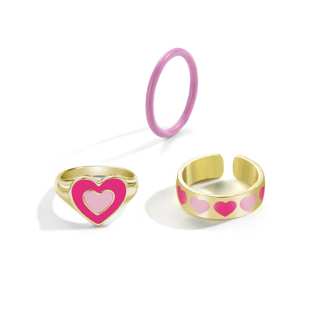 2023 Fashion Matching Pink Heart Ring Women's Fashion Metal Pink Chain Love Heart Ring Set