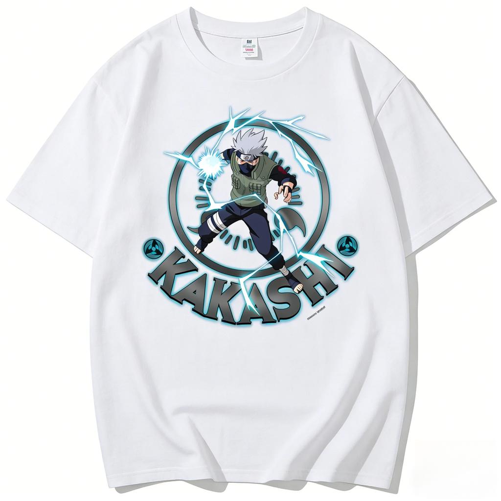 Naruto Kakashi Lightning Blade 2D Print Summer Cotton T-Shirt | Sharingan Anime Short-Sleeve Unisex Japanese Style