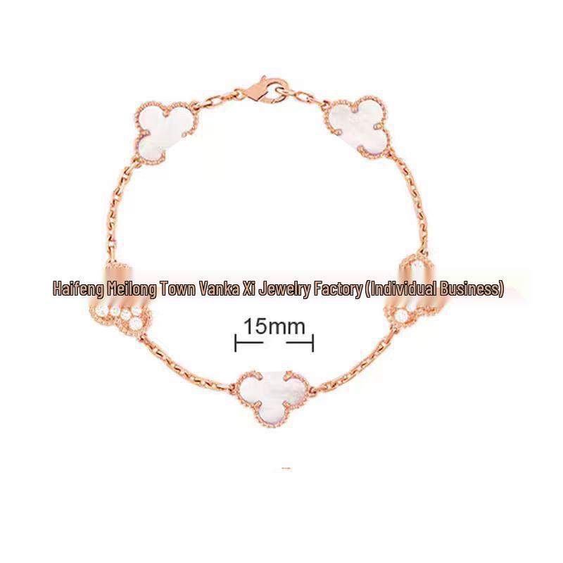 Bransoletka V Gold z Różowego Złota 18K z Koniczyną na Szczęście, Fioletowym Chalcedonem i Czerwonym Agatem dla Kobiet