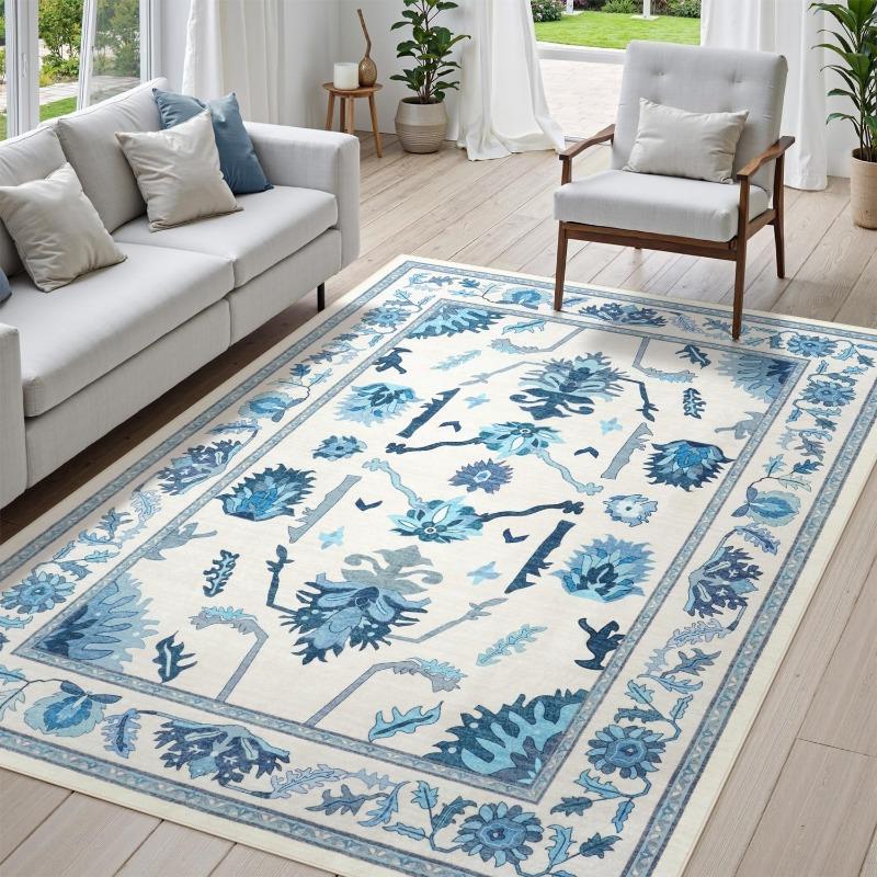 Fresh Elegant Living Rooms Floor Mat Floral Print Home Decoration Rug Non-slip Machine Washable Coffee Table Floor Mats  
