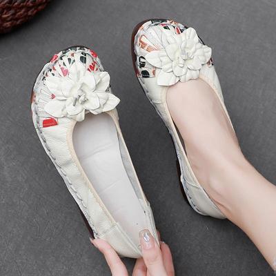 Womens Flroal Moccains Shoes Casual Ladies Elegant Vintage Ballet Flats Women's Summer Loafer Luxury Genuine Leather Flat Shoes