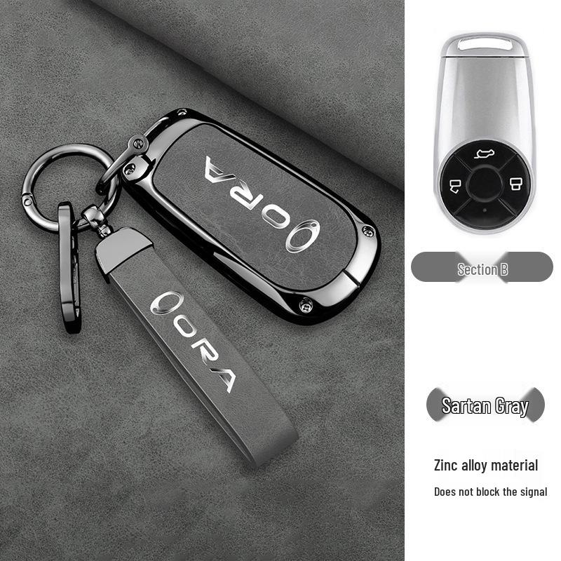 Great Wall ORA Key Cover for Good/Black/Lightning/White/Ballet Cat Models - High-End Black Full Shell with Buckle