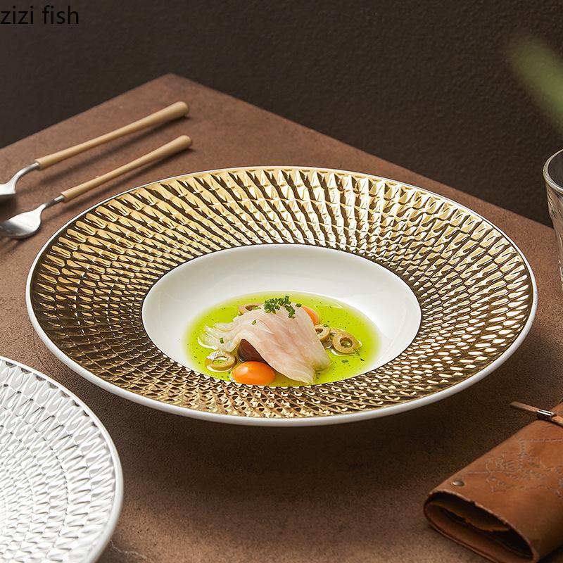 Creative Relief Texture Straw Hat Plate Ceramic Tableware Thick Soup Plate Salad Dish Pasta Plate Artistic Conception Tableware