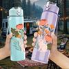 1PC Wild Flower Bouquet 750ml Color Plastic Sports Water Bottle Leakproof Flip Straw Lid Suitable for Sports Office Home Use