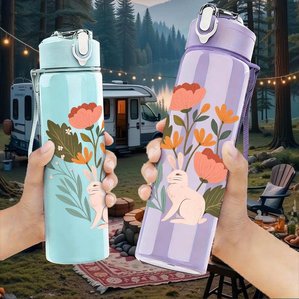 1PC Wild Flower Bouquet 750ml Color Plastic Sports Water Bottle Leakproof Flip Straw Lid Suitable for Sports Office Home Use