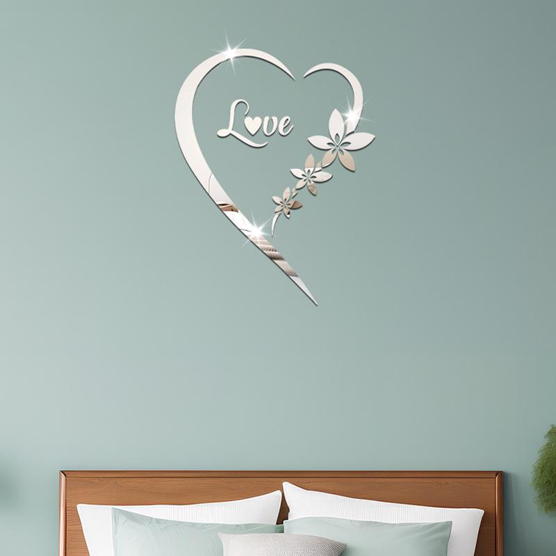 Love Heart Acrylic Mirror Wall Sticker: 3D Self-Adhesive Decoration for Bedroom and Living Room