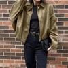 Womens Vintage Suede-Like Short Jacket With Lapel Collar Zip Front Pockets Slim Fit 2026