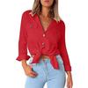 Luxurious Fashion Autumn Pocket Long Sleeve Casual Chiffon Women's Shirt Top