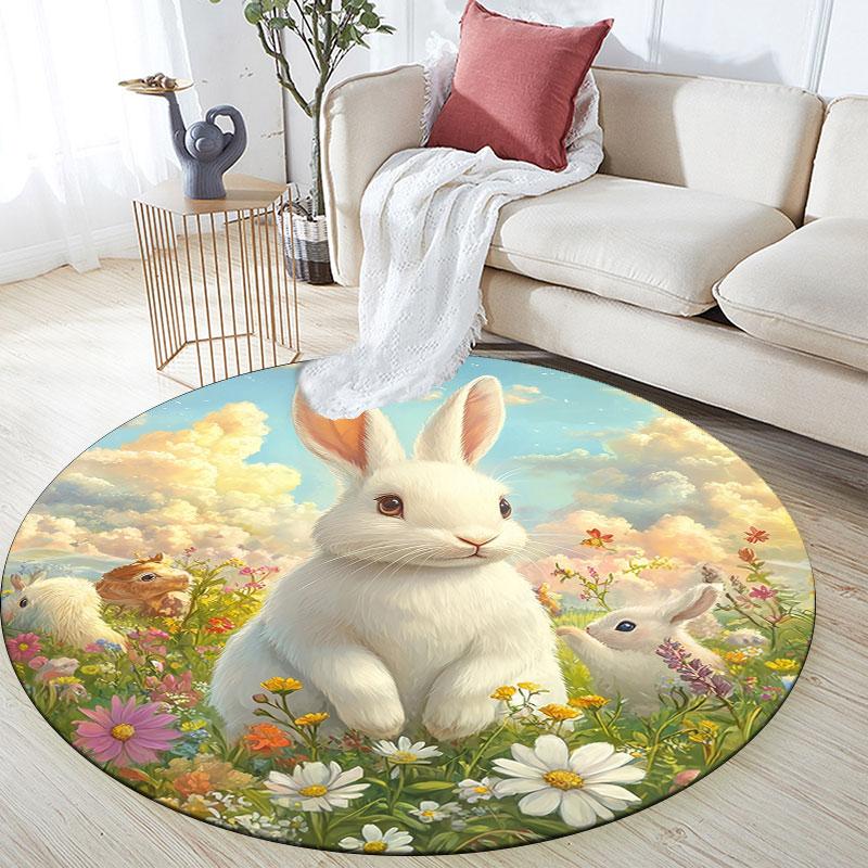 Cartoon Bunnies pattern round rug,Carpet Rug for Living Room Bedroom Playroom ,Non-slip Floor Mat,Holiday Gifts and Birthday Gifts.