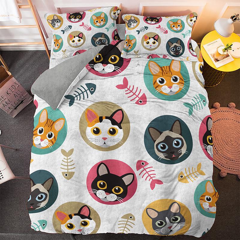 Claws Duvet Cover Set Cartoon Animals Cute Cat Print Polyester Comforter Cover King Queen Size For Kids Girls Women Bedding Set