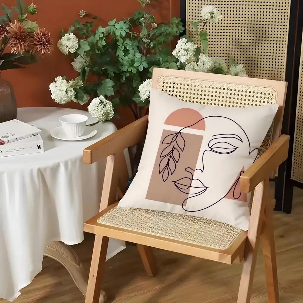 Abstract Face Collection Print Cushion Cover Silky Short Plush Invisible Zipper Dustproof Sofa Pillow Case for Home Decor