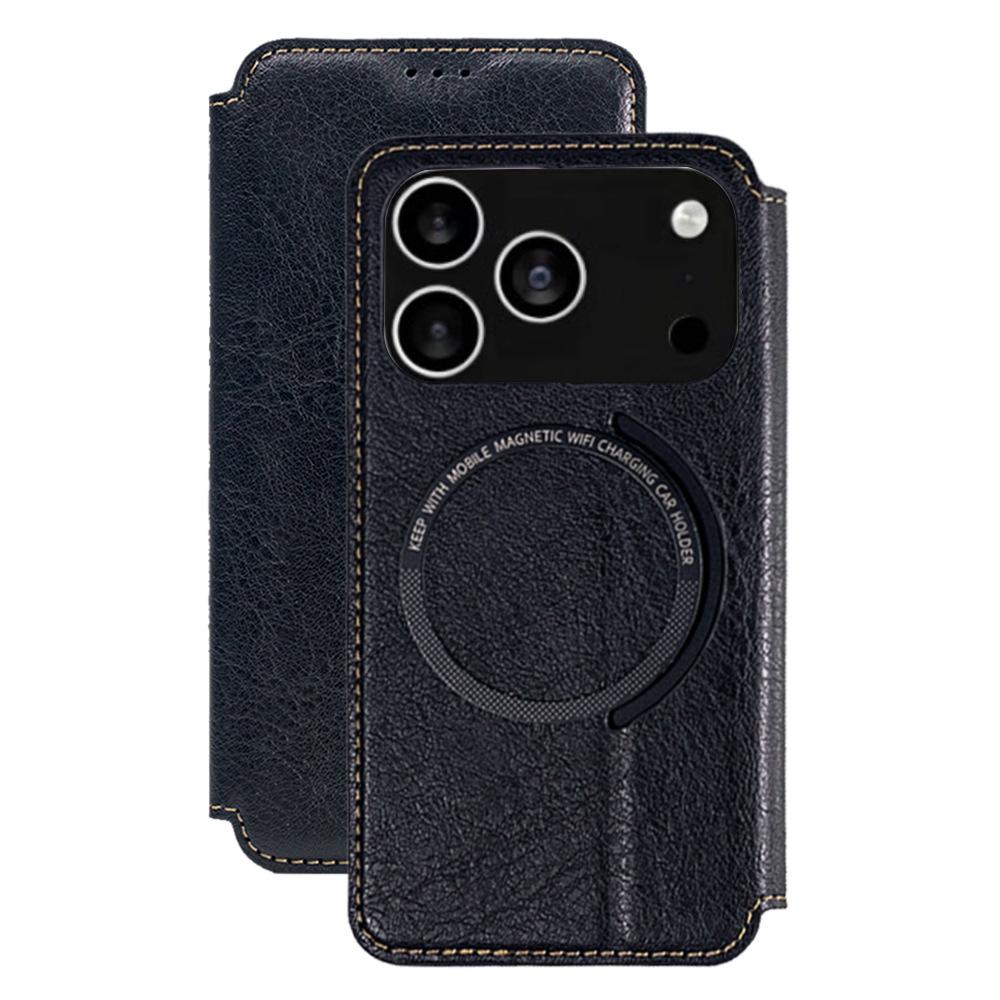 

For iPhone 17 Pro Max Case Compatible with MagSafe Wallet Stand Leather Flip Phone Cover Black