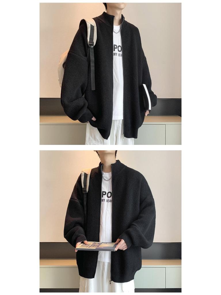 Men's Winter Stand-Up Collar Zip-Up Knit Cardigan Sweater - American Casual Style