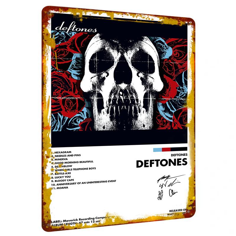 

Deftones Album Cover Art Metal Tin Sign Skull Roses Music Decor for Home Bar Wall Hanging 20x30cm（7.8x11.8inch）