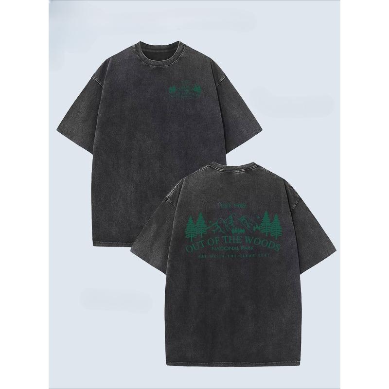 Front and Back Pattern Printed Men's T-Shirt,  Heavy Washed Men's Tee, Vintage Distressed Men's Top, Round Neck Loose Fit Plus Size Men's Short Sleeve