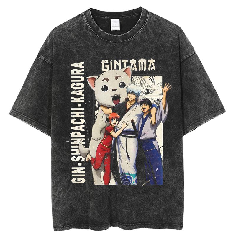 Gintama Manga Graphic Tshirt Sakata Gintoki Printed T Shirt Vintage Washed Oversized Tshirt Mens Clothing Short Sleeve Tees