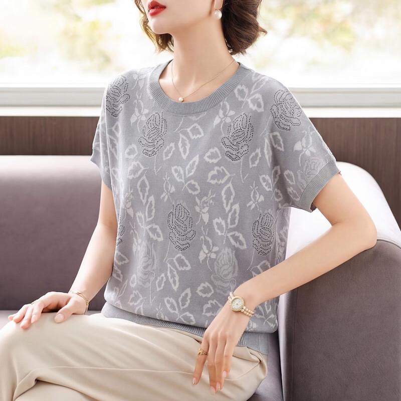 BAOLIANDUO Women s Embellished Knit T-shirt 3XL