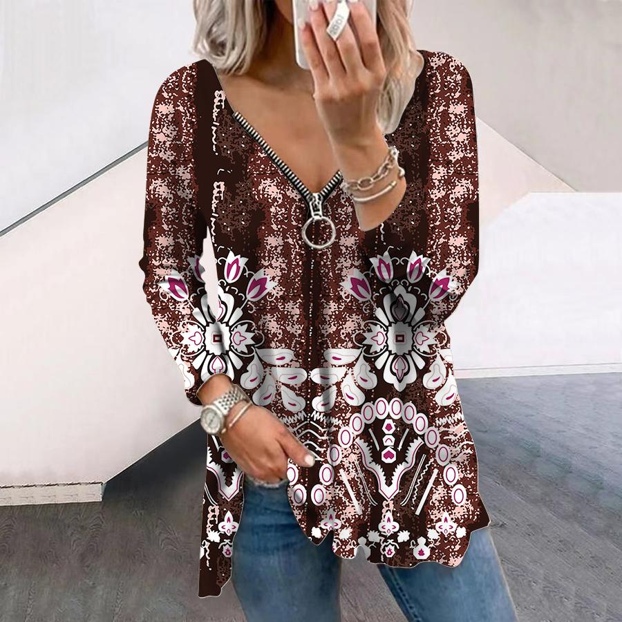 

Женские осенние цветочные белые цветы с принтом Футболки с длинным рукавом Свободная футболка с V-образным вырезом больших размеров Топы Удобная блузка