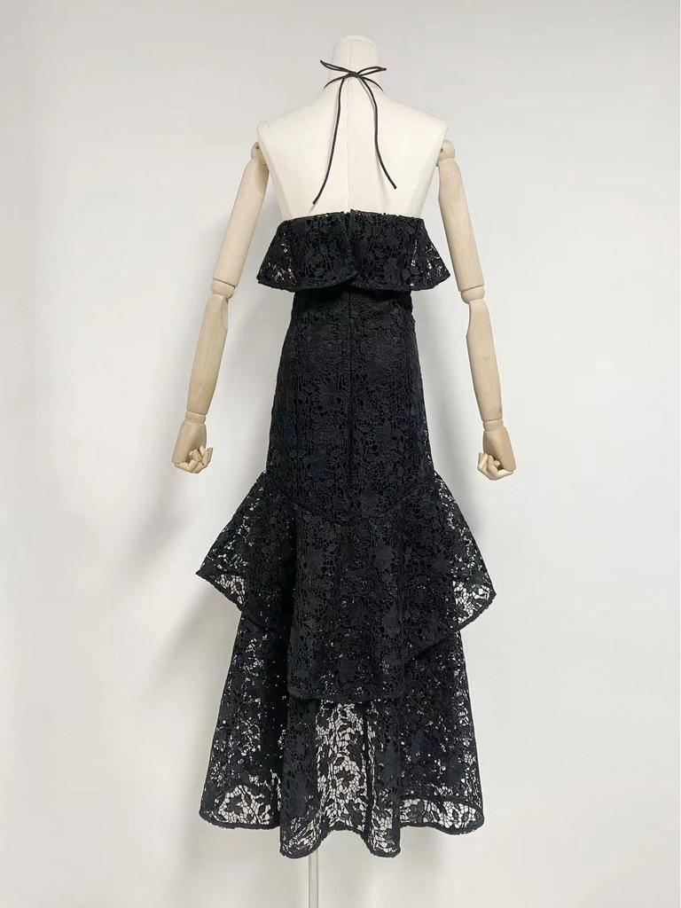 Summer 2023 European Sexy Tight-Fit Waist Hollow Long Dress