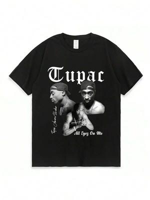 Unisex100%KatoenT-shirt, HerenTupacPatroonT-shirt-Zwart Hip-Hop StreetwearTT-shirt, Met De