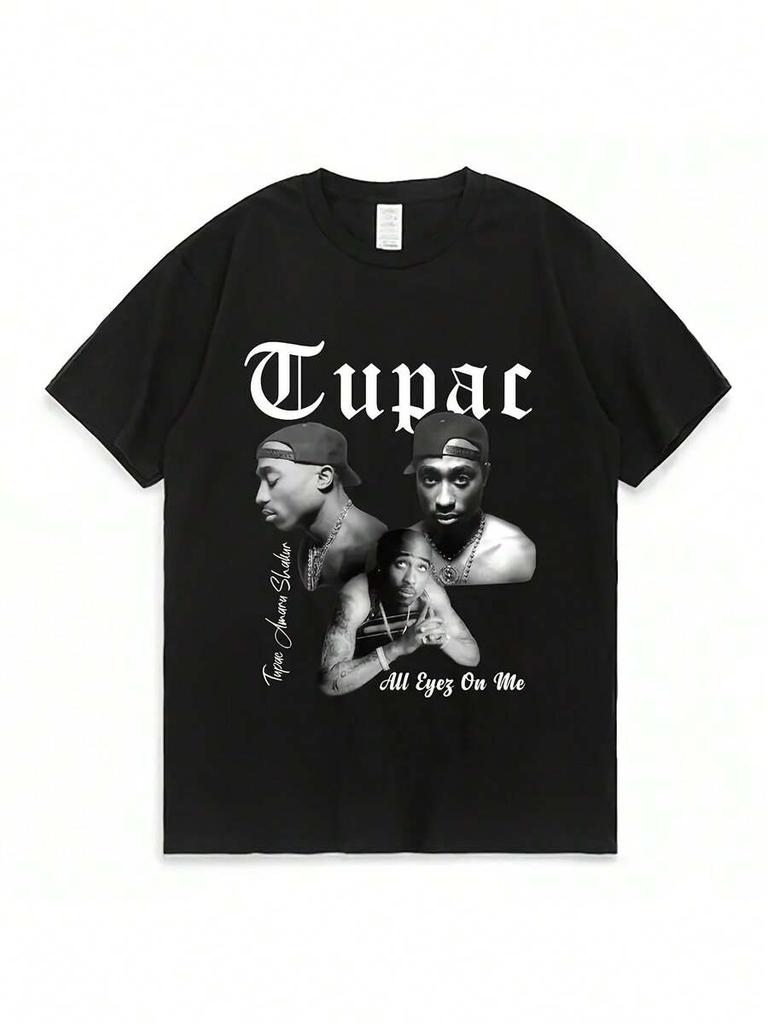 Unisex100%KatoenT-shirt, HerenTupacPatroonT-shirt-Zwart Hip-Hop StreetwearTT-shirt, Met De