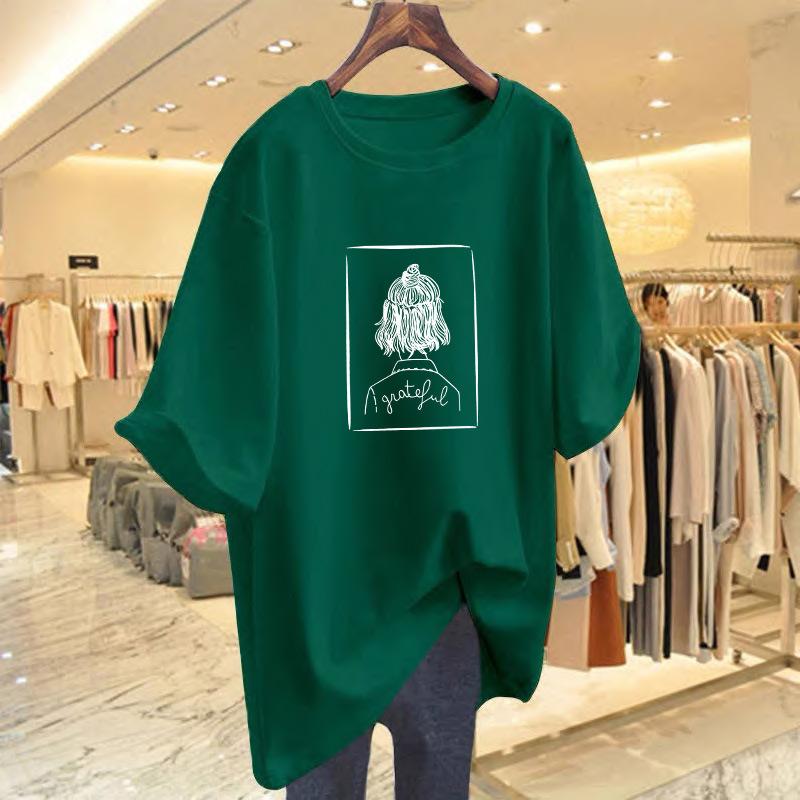 Pure Cotton Large Version Short-sleeved T-shirt Women's 2025 New Summer Loose Medium and Long Butt-covering European Large-size Top Tide