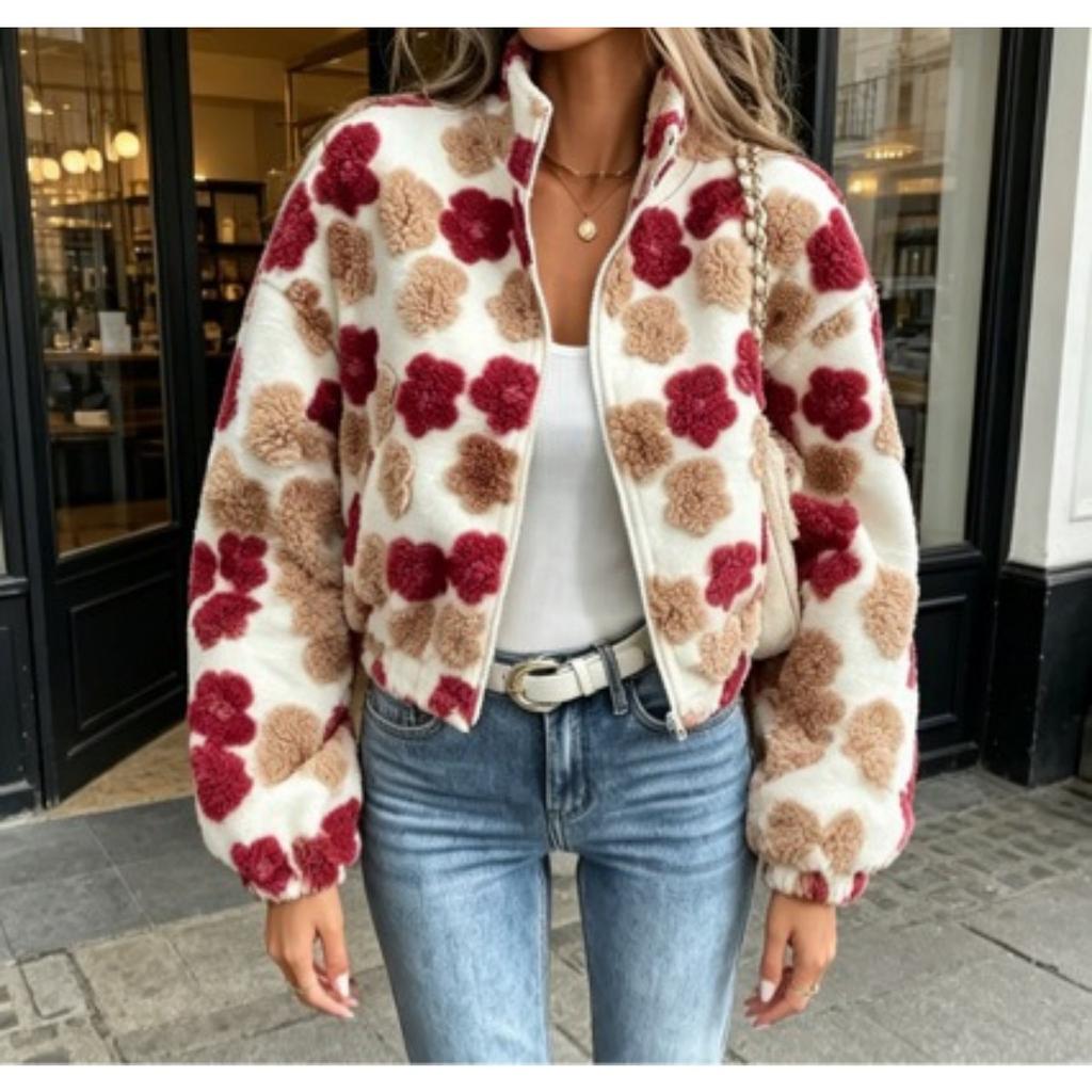 Autumn Winter Flower Jacket Women's Coat, New Arrival Fashion Outerwear For Cross-Border E-Commerce