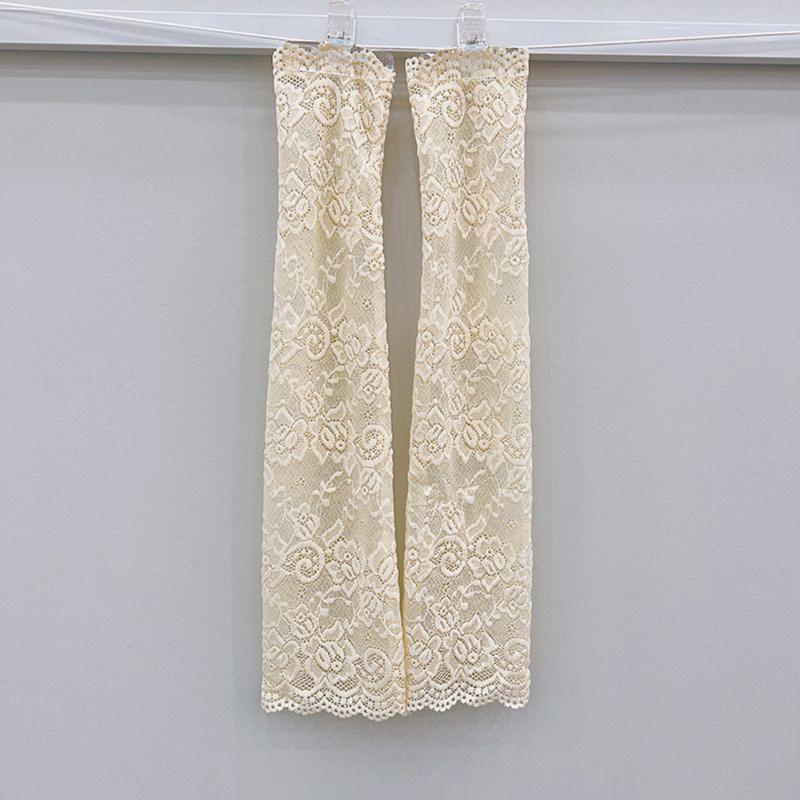 Women Summer Ice Silk Lace Arm Sleeve Elastic Sleeve Driving Gloves Black White Long Fingerless Mittens Sunscreen Gloves