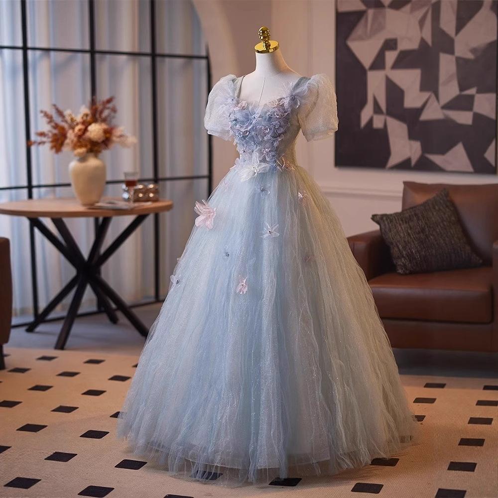 Blauer Super-Fee-Abendkleid-Rock Mädchen Geburtstagsparty Prinzessinnen-Stil Konfirmation Reisefotografie leichtes Hochzeitskleid Temperament hig