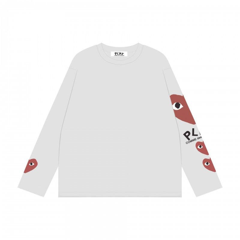 Mens Long Sleeve T-Shirt Japanese Streetwear Comme Des Garcons Style Heart Print Loose Fit Casual Top Teens