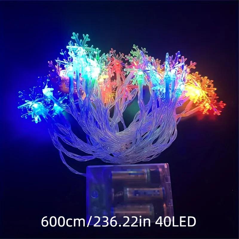 6M LED Snowflake Decorative Light String Battery Powered RGB Flash Snowflake Light Christmas Decorative Light Car Trunk Gift