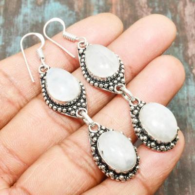 Rainbow Moonstone Gemstone Jewelry Handmade 925 Sterling Silver Earring For New Year Gift