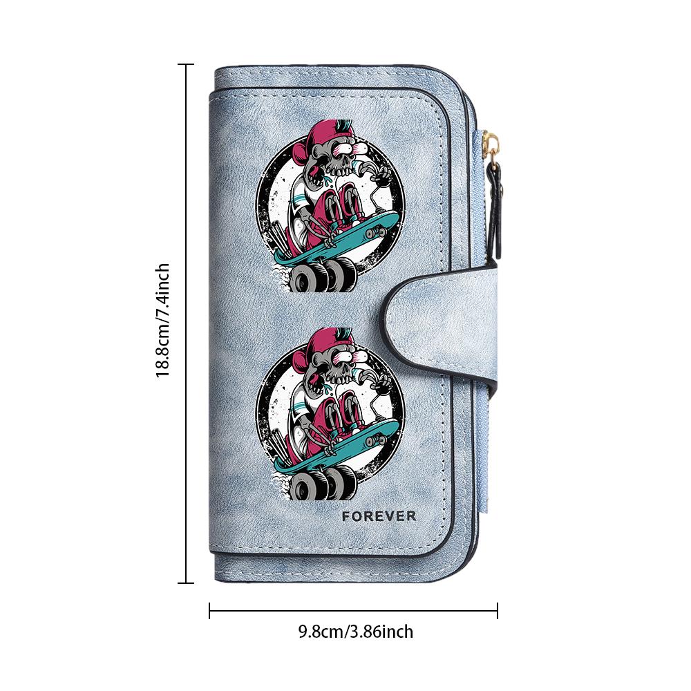 Cool Skull Skate Print Long Wallet for Men Women Casual PU Leather Multi Card Holder Forever Purse