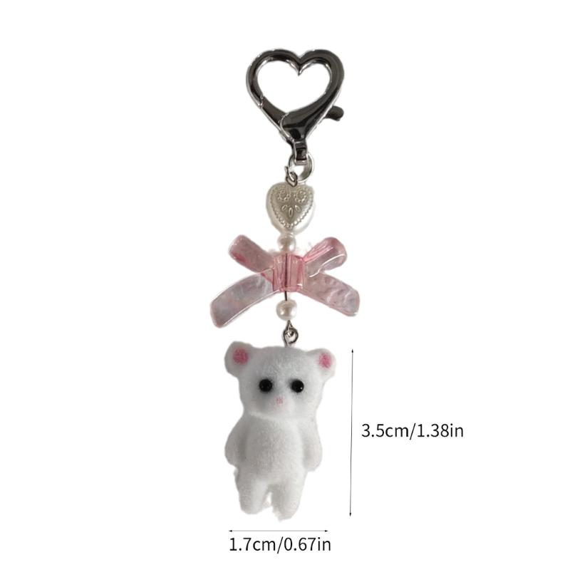 Handmade Bowknot Keychain Bear Cat Pendant Keyring Fashionable Bows Phone Lanyard Ornament Accessory for Keys Bag Purse
