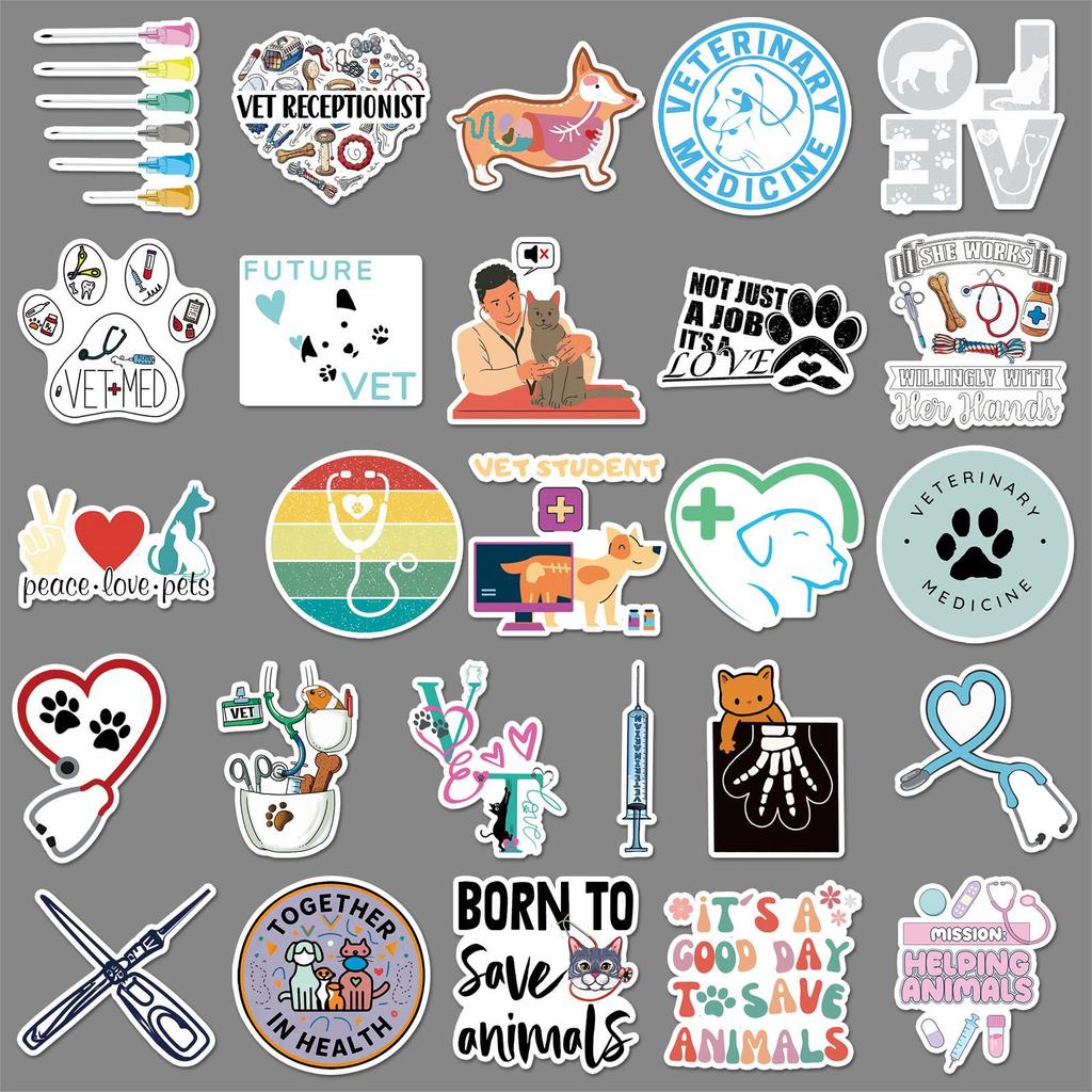 51PCS Veterinary Cartoon Stickers: Pet Doctor Theme for Phone Cases and Suitcases
