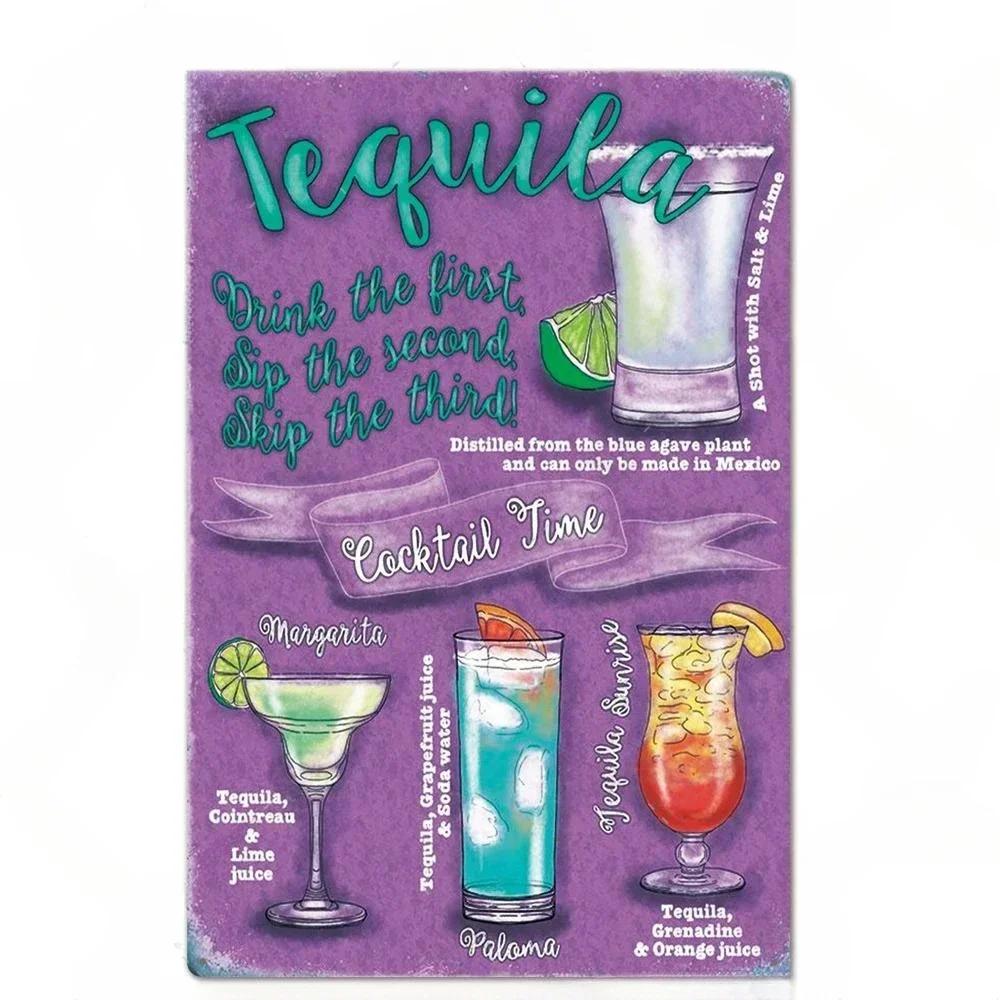 Cocktail Posters Decor Vintage Metal Tin Signs Plaque Metal Sign Wall Decor for Man Cave Bar Pub Club