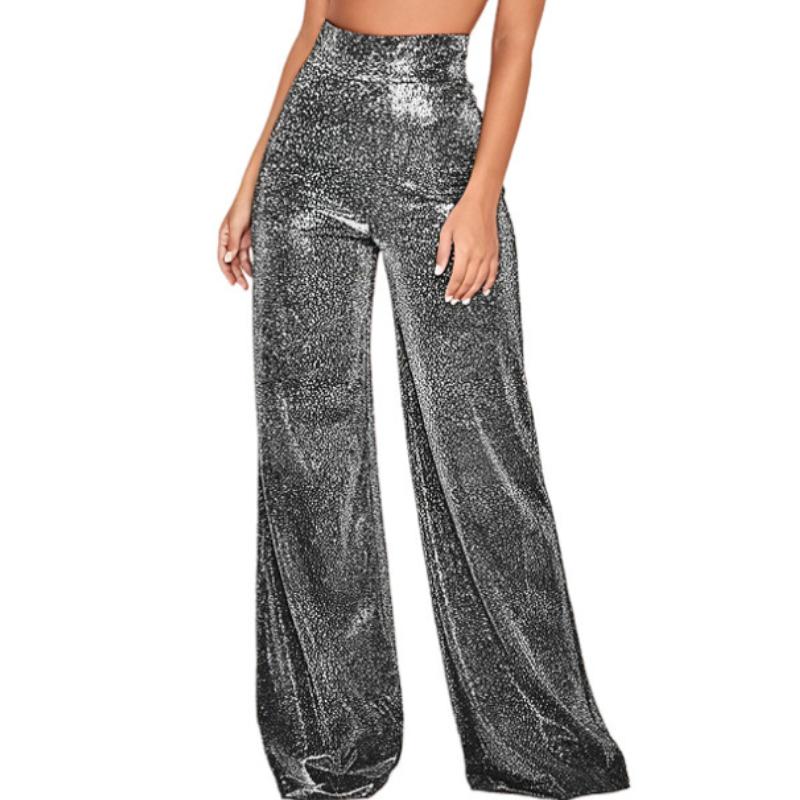 

Женские брюки GMXIA с серебряным напылением, широкие брюки, брюки с высокой посадкой, массивные брюки, женские повседневные брюки XL чёрный