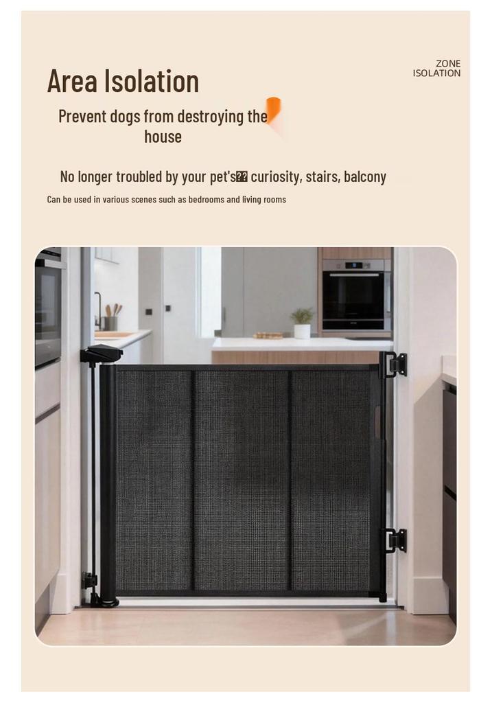 Third Gen No-Drill Pet Safety Gate with Extension Rod - Anti-Cat/Dog Retractable Barrier for Living Room