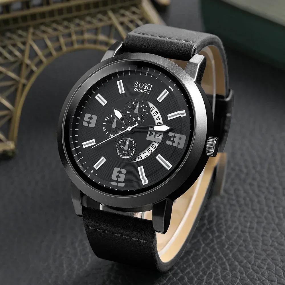 2025 Fashion Mens Sports Watches Man Business Quartz Wristwatch Luxury Brown Leather Bracelet Men Casual Clock Watch