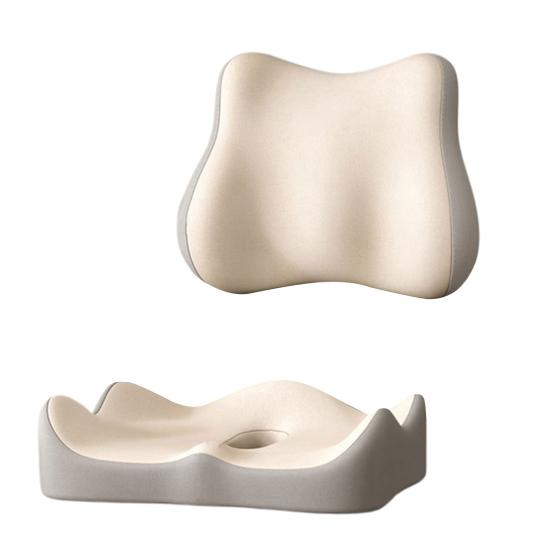 Coussin d'Assise avec Dossier Séparé Coussin en Mousse à Mémoire de Forme avec Soutien Dorsal Coussin de Chaise de Bureau pour Soulagement de la Sciatique Soutien Lombaire Utilisation pour Voyage en Voiture