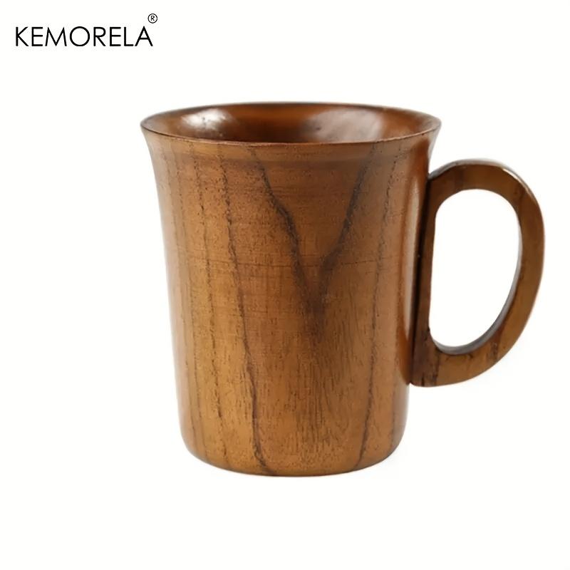 

KEMOLELA 1/2PCS Wooden Coffee Tea Cups with Handle Wood Outdoor Travel Mug for Men Camping Drinking Cup