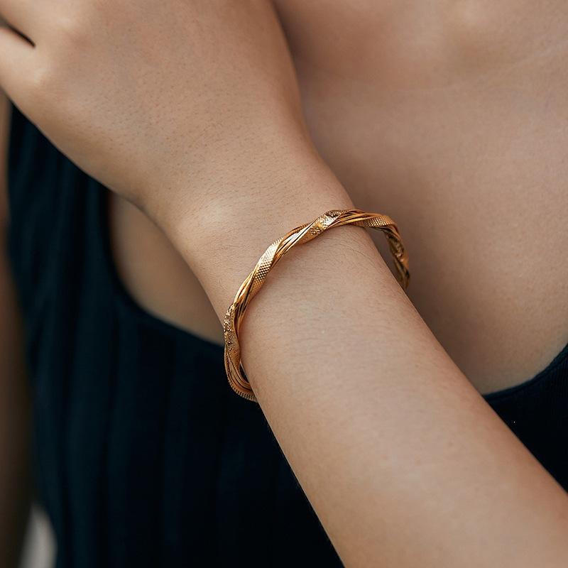 Braided cable bangle set - 18k gold plated copper open bangle