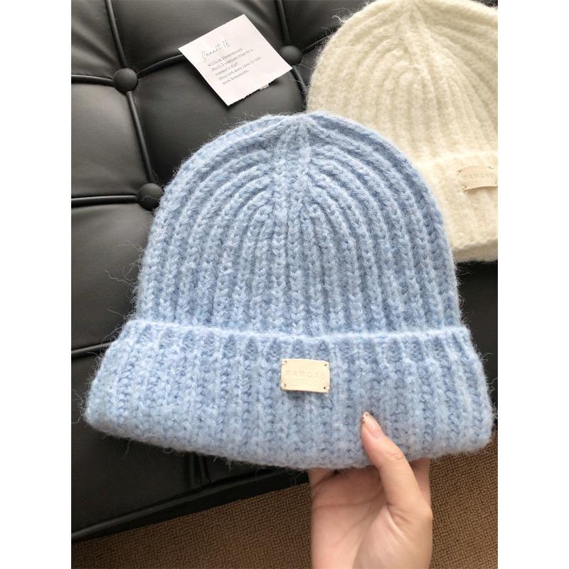 Japanese Style Small Blue Knitted Hat with Large Head Circumference and Face Women's Autumn and Winter Ear Protection Warm Woolen Hat for Men