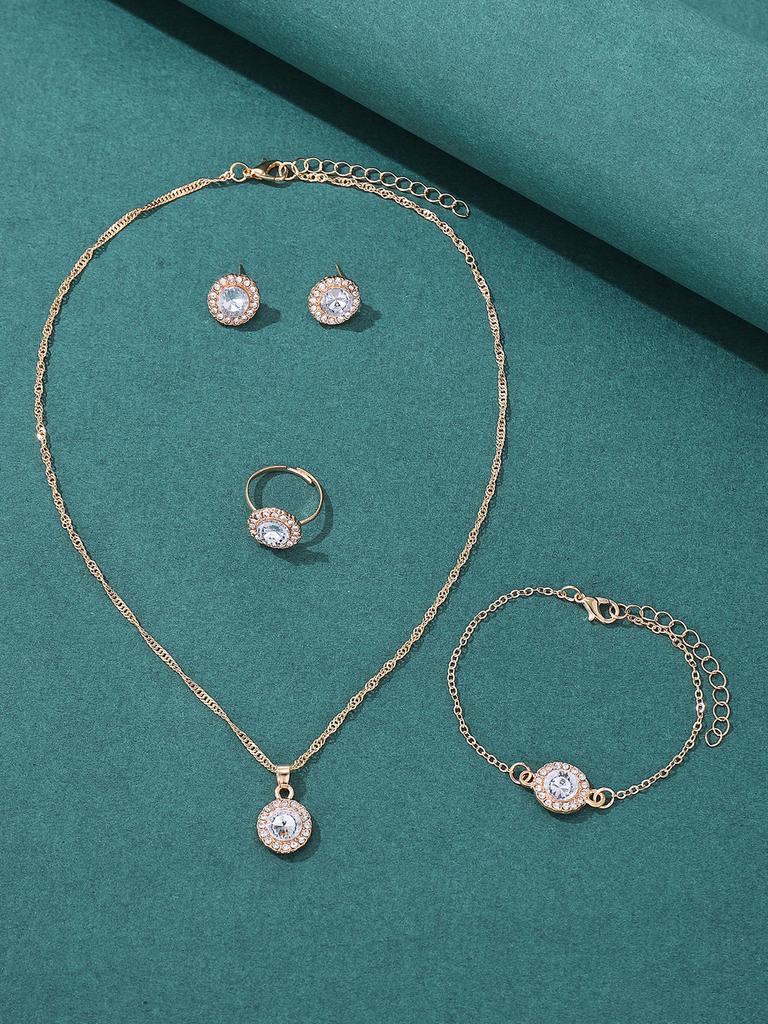 5-teiliges Zirkon-Set für Damen, Luxus Damenmode Casual Armbänder, Halskette, Ring Ohrringe Zirkon-Set, Geeignet für den täglichen Gebrauch, Gi