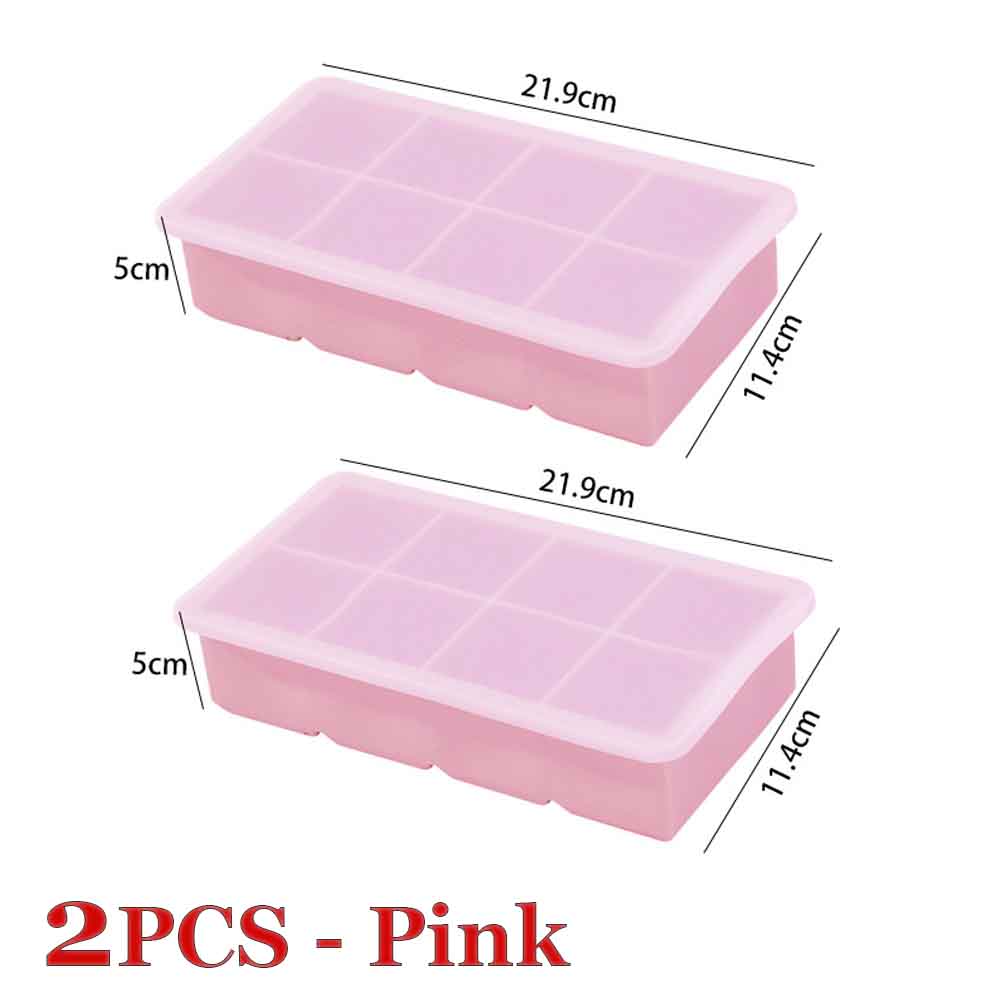 8 Grid Large Ice Cube Trays Silicone Easy-Release Flexible Ice Cube Molds with Lids Big Square Ice Tray for Whiskey and Cocktail