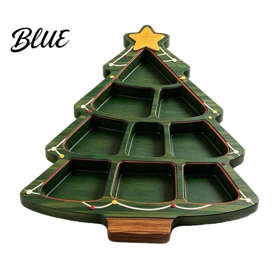 Festive Fruit Dish with Compartments Christmas Tree Serving Platter, Wooden Snack Tray for Holiday Parties, Multi-Compartment Food Display Creative
