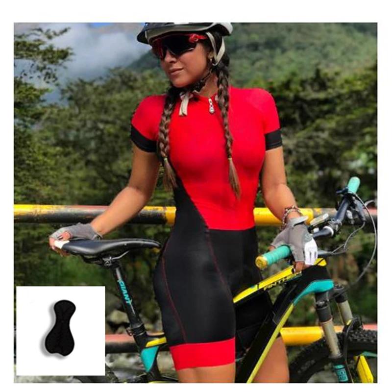 Women's Cycling Jersey Set, Summer Biking Clothes Road Bike Shorts Padded Outfit Bicycle Shirts Short Sleeve Triathlon Jumpsuit