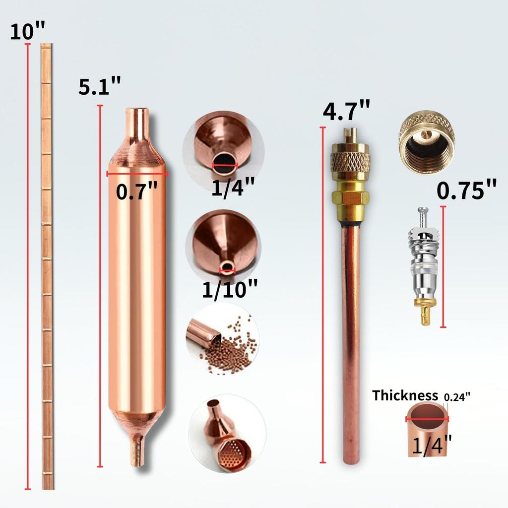 Refrigerator Filter Dryer with Phosphorus Copper Welding Kit for HVAC Air Conditioner Repair Access/Service Valve, Rods, 9-Tool 1/4-inch