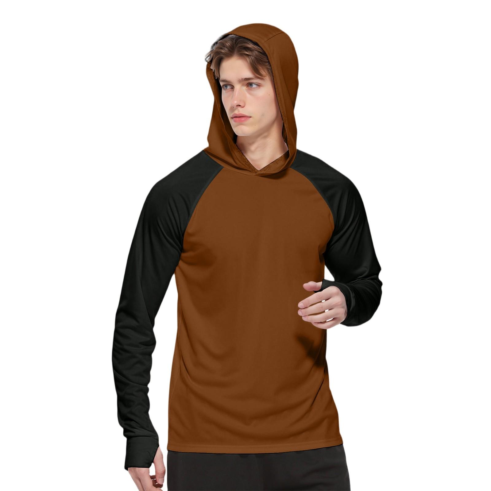 Мужская модная рубашка с длинным рукавом с принтом и капюшоном SPFUV L коричневый 1965₽