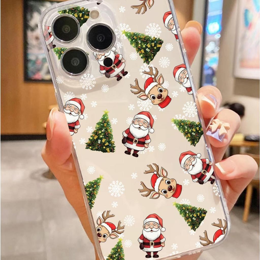Santa Claus & Tree Shockproof Clear Case for iPhone 15/16/17 Pro Max